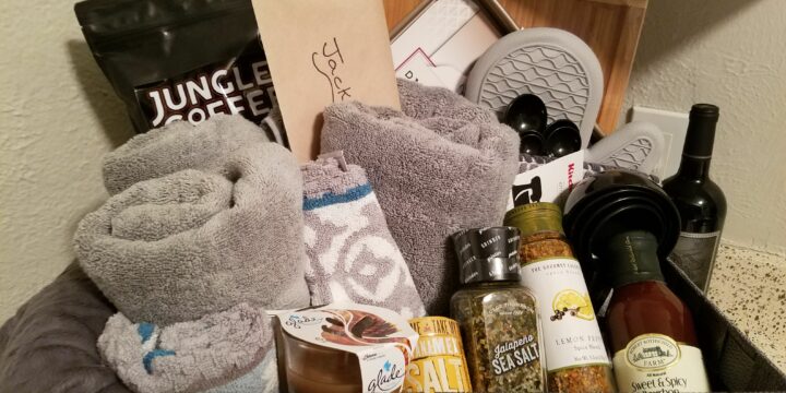 housewarming gift ideas for men - basket of gifts