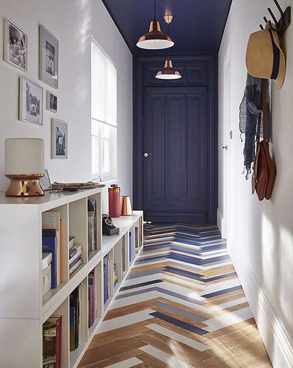 how to brighten a dark hallway - blue hallway