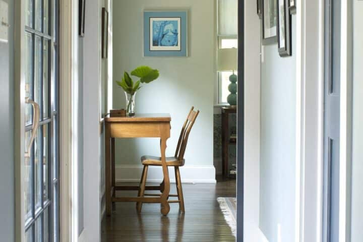 how to brighten a dark hallway - hallway with table and chair
