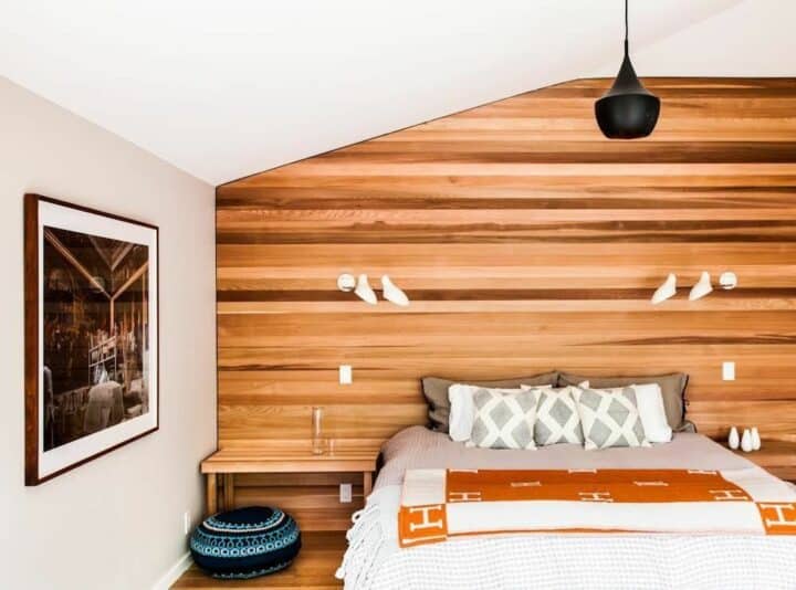 how to modernize cedar walls - bedroom with cedar wall