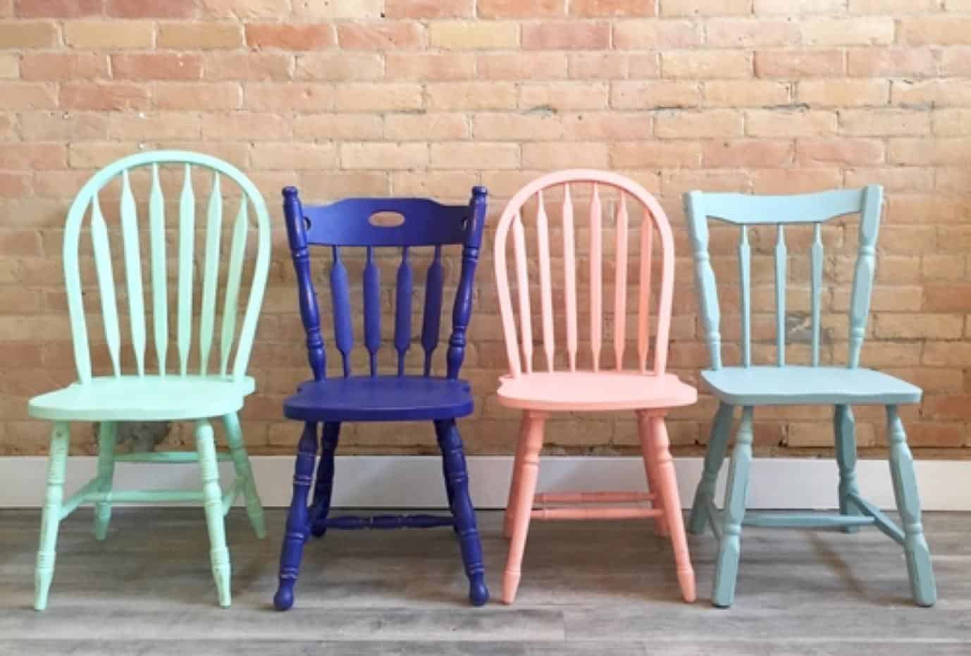 how to paint kitchen chairs - colorful painted chairs